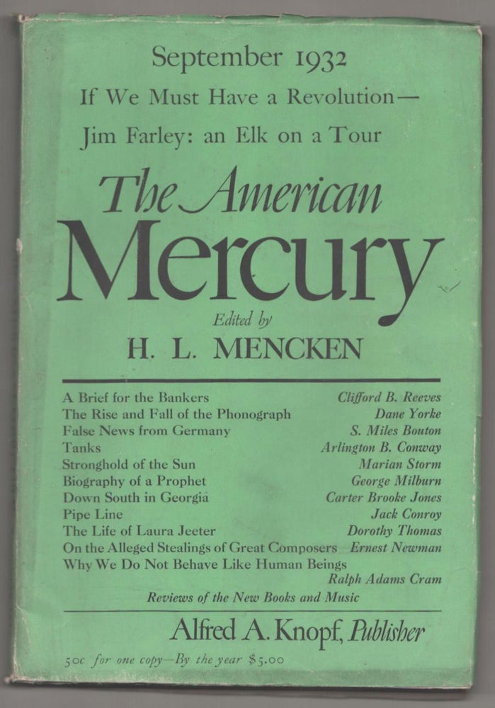 Item #183403 The American Mercury September 1932. H. L. MENCKEN, Dorothy Thomas Jack Conroy.