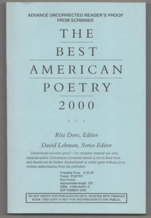 Item #183603 The Best American Poetry 2000. Rita DOVE