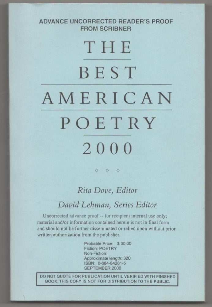 Item #183603 The Best American Poetry 2000. Rita DOVE.
