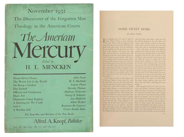 Item #183677 The American Mercury November 1932. H. L. MENCKEN, Benjamin De Casseres John Fante.