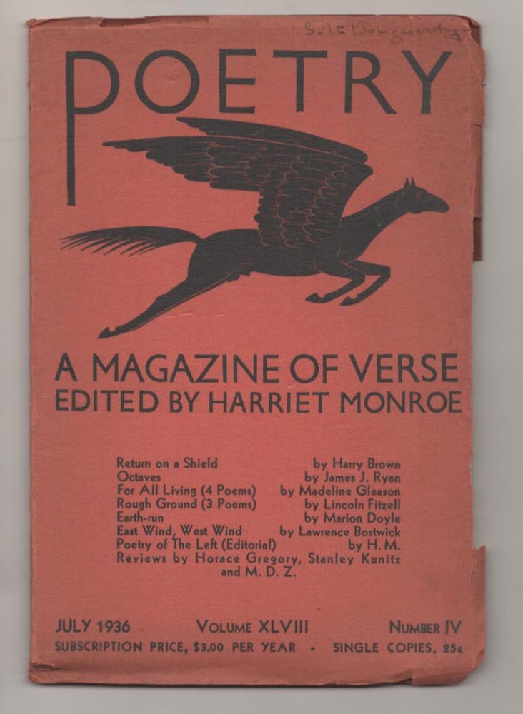Item #186876 Poetry A Magazine of Verse July 1936 Volume XLVIII Number IV. Harriet MONROE.