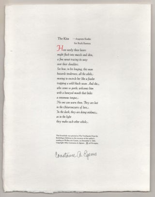 Item #186895 The Kiss - Auguste Rodin for Ruth Roston (Signed Broadside). Constance EGEMO