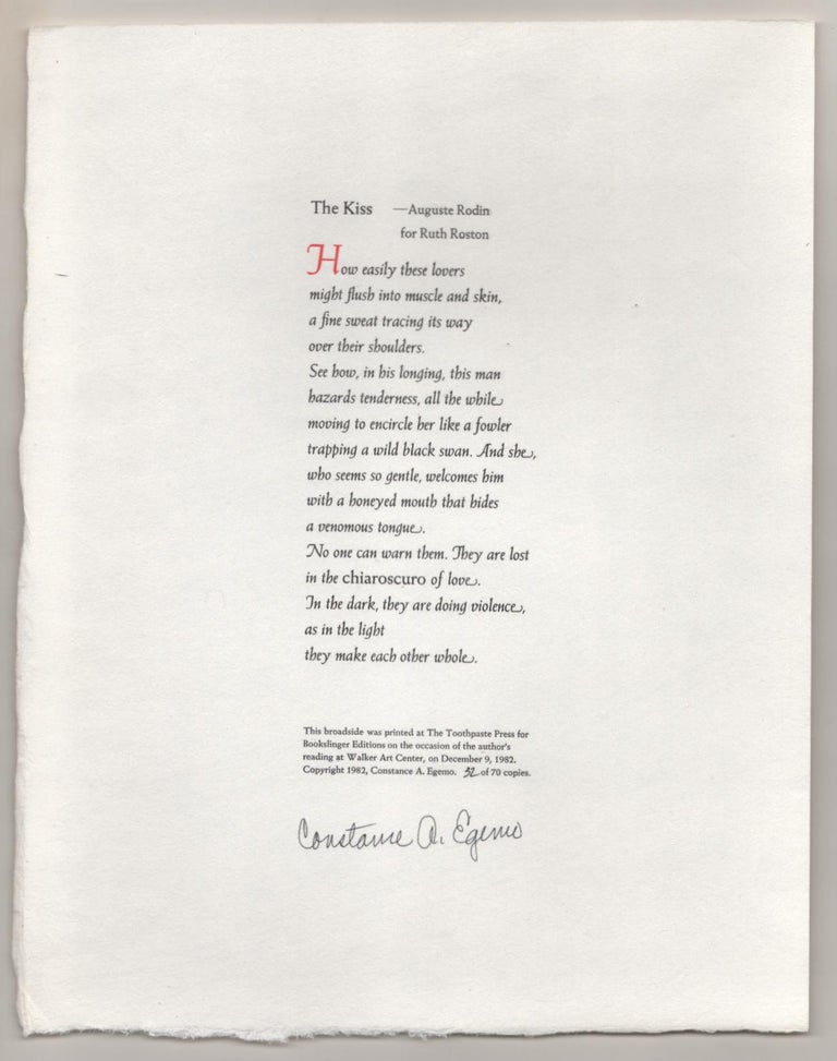 Item #186895 The Kiss - Auguste Rodin for Ruth Roston (Signed Broadside). Constance EGEMO.
