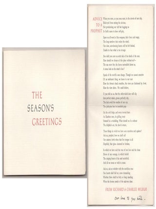 Item #189343 The Season's Greetings: Advice to a Prophet. Richard WILBUR