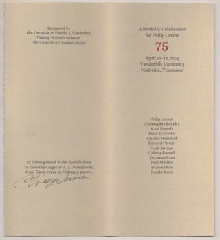 Item #189376 A Birthday Celebration for Philip Levine 75 (Signed). Philip LEVINE