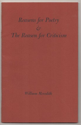 Item #189435 Reasons for Poetry: William Meredith Exhibit at the Egbert Starr Library...