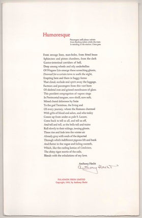 Item #190035 Humoresque (Signed Broadside). Anthony HECHT