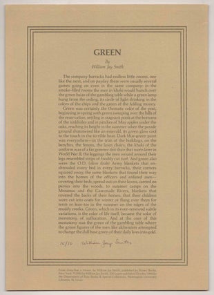 Item #190037 Green (Signed Broadside). William Jay SMITH