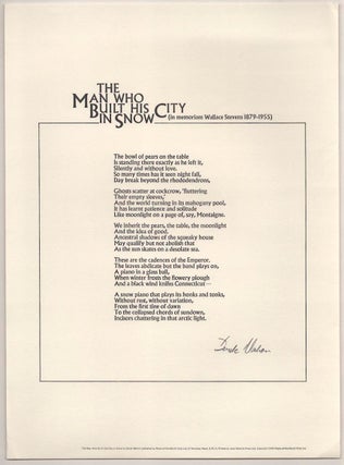 Item #190043 The Man Who Built His City in Snow (in memoriam Wallace Stevens 1879-1955)...