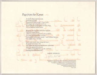 Item #190045 Page from the Koran (Signed Broadside). James MERRILL