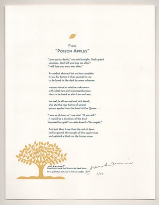 Item #190046 from "Poison Apples" (Signed Broadside). Sarah ARVIO