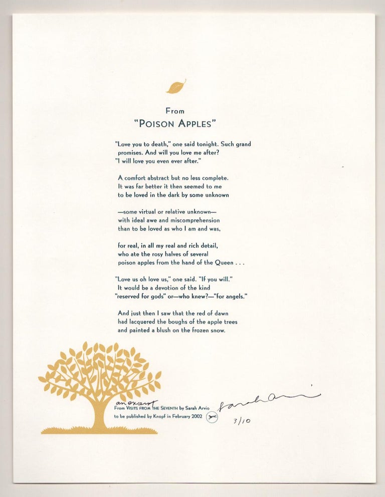 Item #190046 from "Poison Apples" (Signed Broadside). Sarah ARVIO.