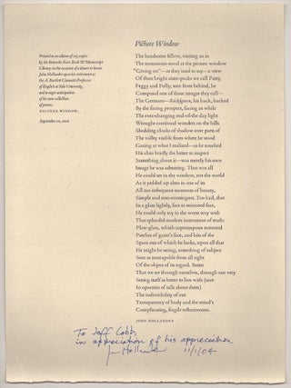 Item #190050 Picture Window (Signed Broadside). John HOLLANDER