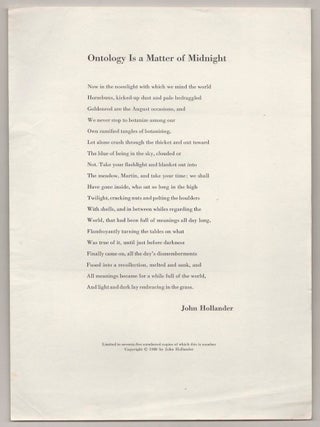 Item #190074 Ontology Is a Matter of Midnight. John HOLLANDER