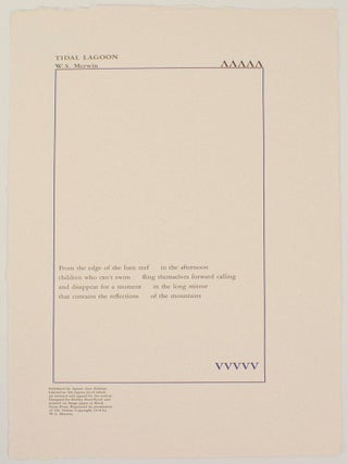 Item #190079 Tidal Lagoon. W. S MERWIN