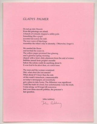 Item #190088 Gladys Palmer (Signed Broadside). John ASHBERY