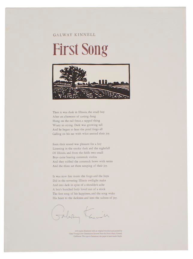 Item #190277 First Song (Signed Broadside). Galway KINNELL.