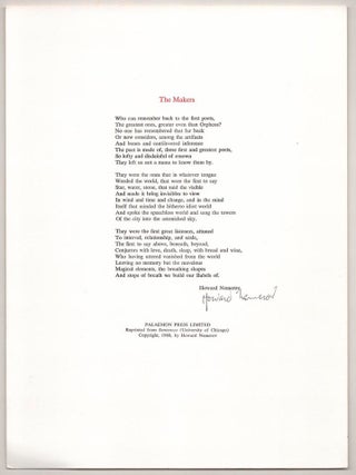 Item #190604 The Makers (Signed Broadside). Howard NEMEROV