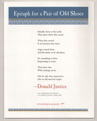 Item #190612 Epitaph for a Pair of Old Shoes. Donald JUSTICE