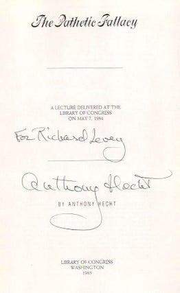 The Pathetic Fallacy: A Lecture Delivered at the Library of Congress on May 7, 1984 (Signed First Edition)