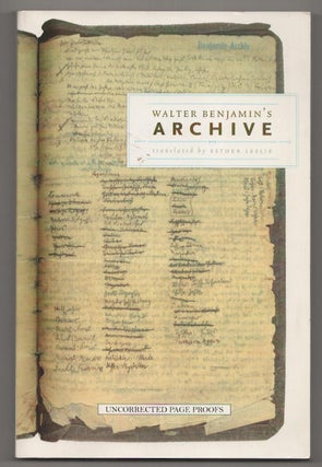 Item #190798 Walter Benjamin's Archive: Images, Texts, Signs. Ursula MARX, Michael Schwarz,...