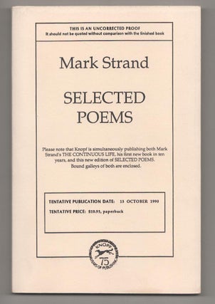 Item #191007 Selected Poems. Mark STRAND