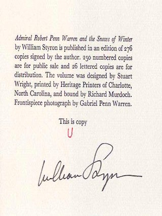 Admiral Robert Penn Warren and The Snows of Winter (Signed Limited Edition)