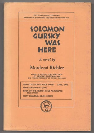 Item #192690 Solomon Gursky Was Here. Mordecai RICHLER