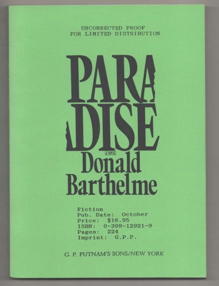 Item #192759 Paradise. Donald BARTHELME.