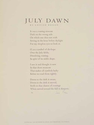 Item #194615 July Dawn (Signed Broadside). Louise BOGAN