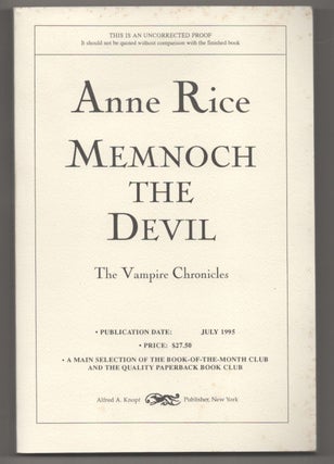 Item #196002 Memnoch The Devil (Uncorrected Proof). Anne RICE