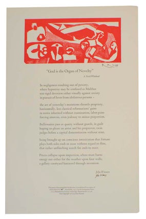 Item #198541 God is the Organ of Novelty: A North Whitehead (Signed Broadside). John...