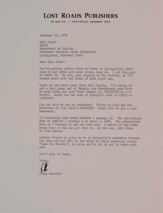 Item #198955 Typed Letter Signed. Frank STANFORD