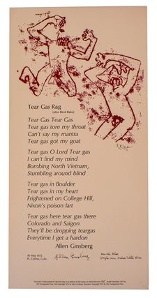 Item #199017 Tear Gas Rag (after Blind Blake) (Signed Broadside). Allen GINSBERG, Karyl Klopp