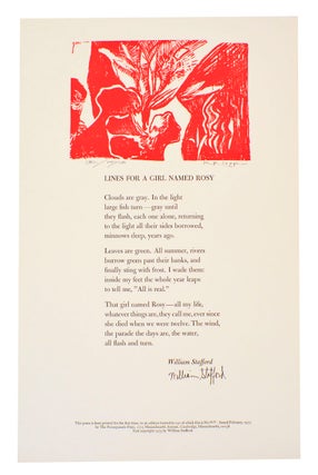 Item #199021 Lines For A Girl Named Rosy (Signed Broadside). William STAFFORD, Karyl Klopp