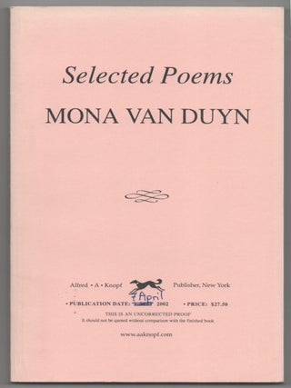 Item #200934 Selected Poems. Mona VAN DUYN