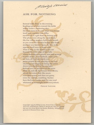 Item #202320 Ask for Nothing (Signed Broadside). Philip LEVINE