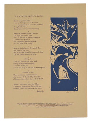 Item #203858 Six Winter Privacy Poems. Robert BLY, Karyl Klopp