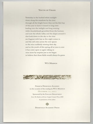 Item #205254 Youth of Grass. W. S MERWIN