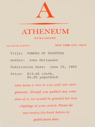 Powers of Thirteen (Signed First Edition)