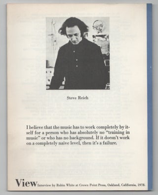 Item #206674 View: Vol. I No. 4 September 1978 - Steve Reich. Robin WHITE, Steve Reich