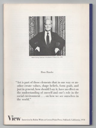 Item #206675 View: Vol. I No. 6 November, 1978 - Hans Haacke. Robin WHITE, Hans Haacke