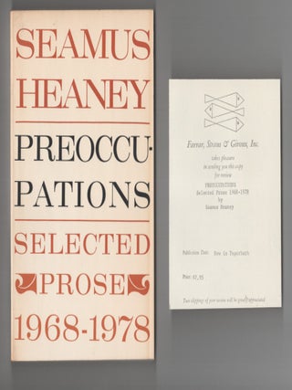 Item #207689 Preoccupations: Selected Prose 1968-1978. Seamus HEANEY