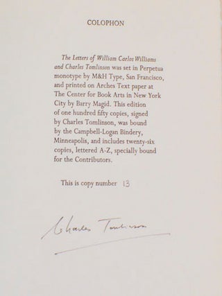 The Letters of William Carlos Williams & Charles Tomlinson (Signed Limited Edition)