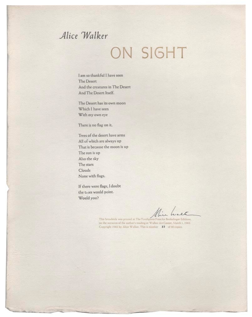 On Sight Signed Broadside | Alice WALKER