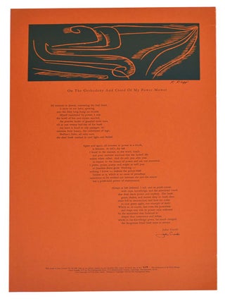 Item #212015 On The Orthodoxy And Creed of My Power Mower (Signed Broadside). John CIARDI,...