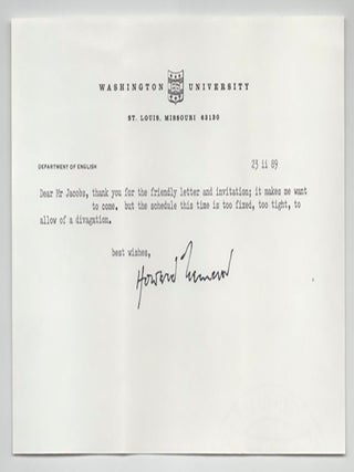 Item #212741 Typed Note Signed. Howard NEMEROV
