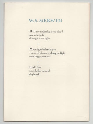 Item #213676 Half the night sky deep cloud. W. S MERWIN